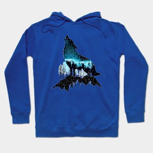 overlay wolf and pine forest Hoodie